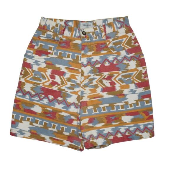 Olga Cassini Vintage Aztec Print High-Waisted Shorts – Size 10 - Picture 1 of 4